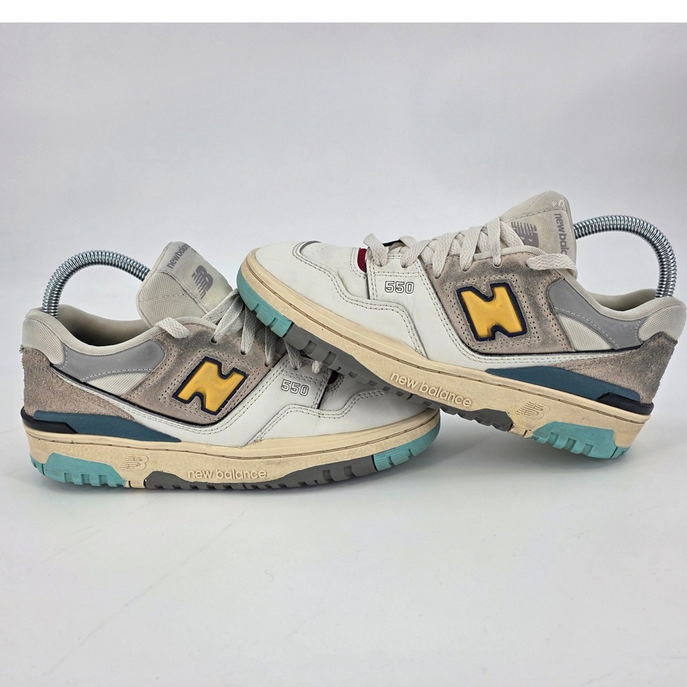 NEW BALANCE 550 SNEAKERS MENS SIZE 5.5 WOMENS‎ 7 WHITE TEAL YELLOW LOW TOP SHOES